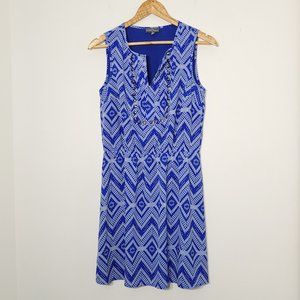 Market & Spruce Blue White Pattren Lightweight Shift Dress Sleeveless Studded S